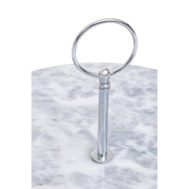 Grey Marble Cake Stand with Silver Handle