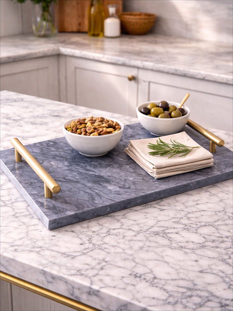 Black Marble Serving Board with Gold Handles