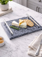 Black Marble Serving Board with Silver Handles
