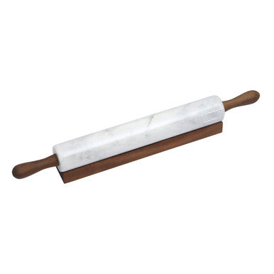 White Marble Rolling Pin with Wooden Stand