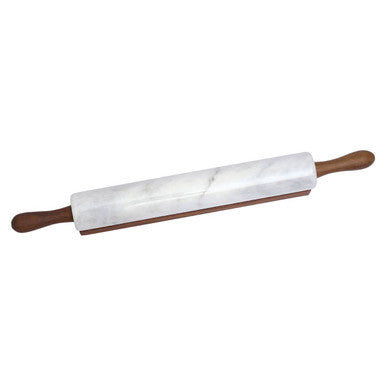 White Marble Rolling Pin with Wooden Stand