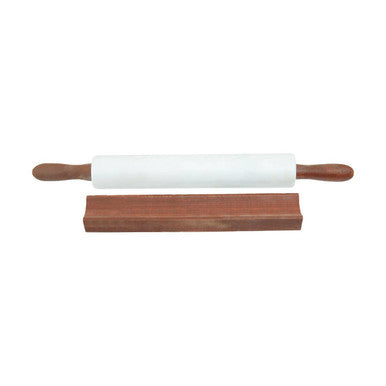 White Marble Rolling Pin with Wooden Stand