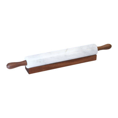 White Marble Rolling Pin with Wooden Stand