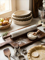 White Marble Rolling Pin with Wooden Stand