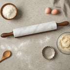 White Marble Rolling Pin with Wooden Stand