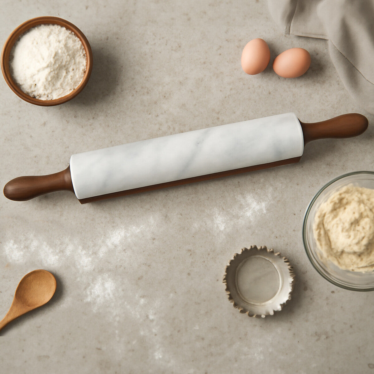 White Marble Rolling Pin with Wooden Stand