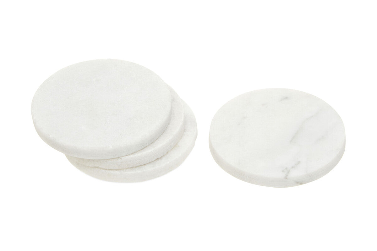 Set of 4 White Marble Round Coasters