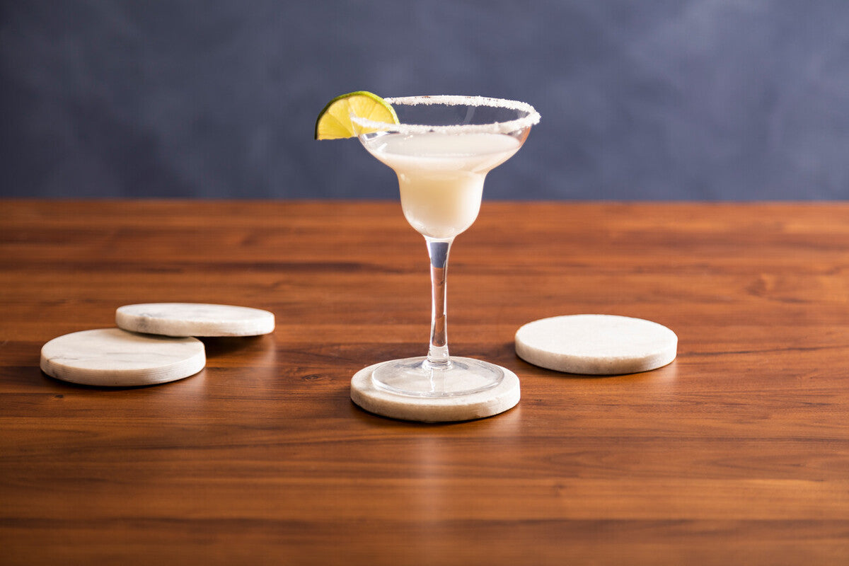 Set of 4 White Marble Round Coasters