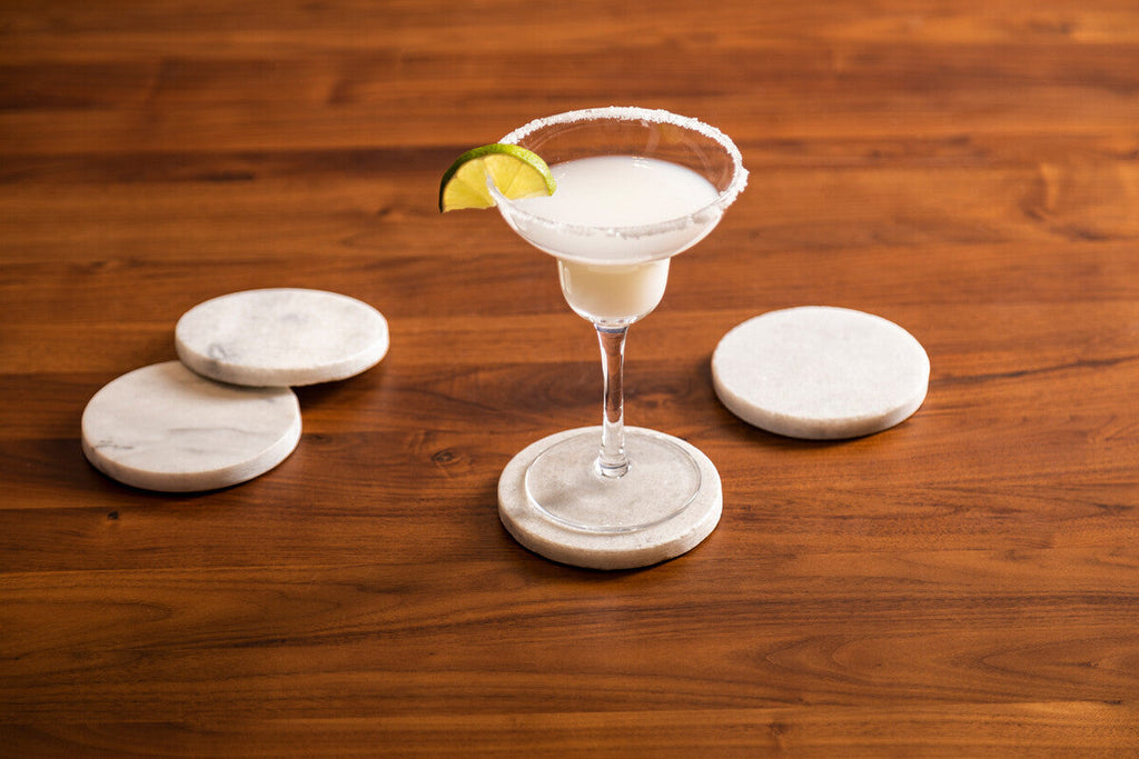 Set of 4 White Marble Round Coasters