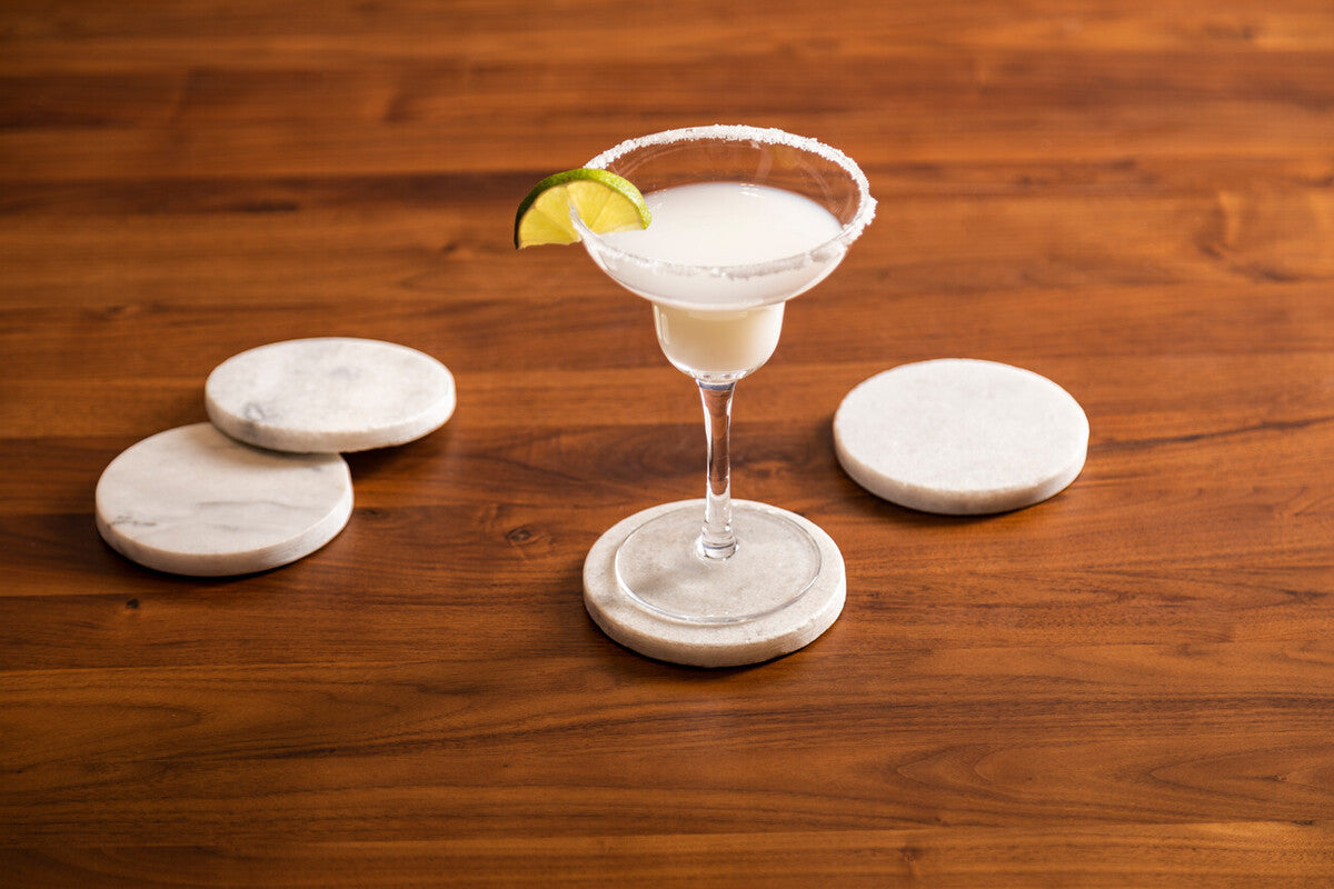 Set of 4 White Marble Round Coasters