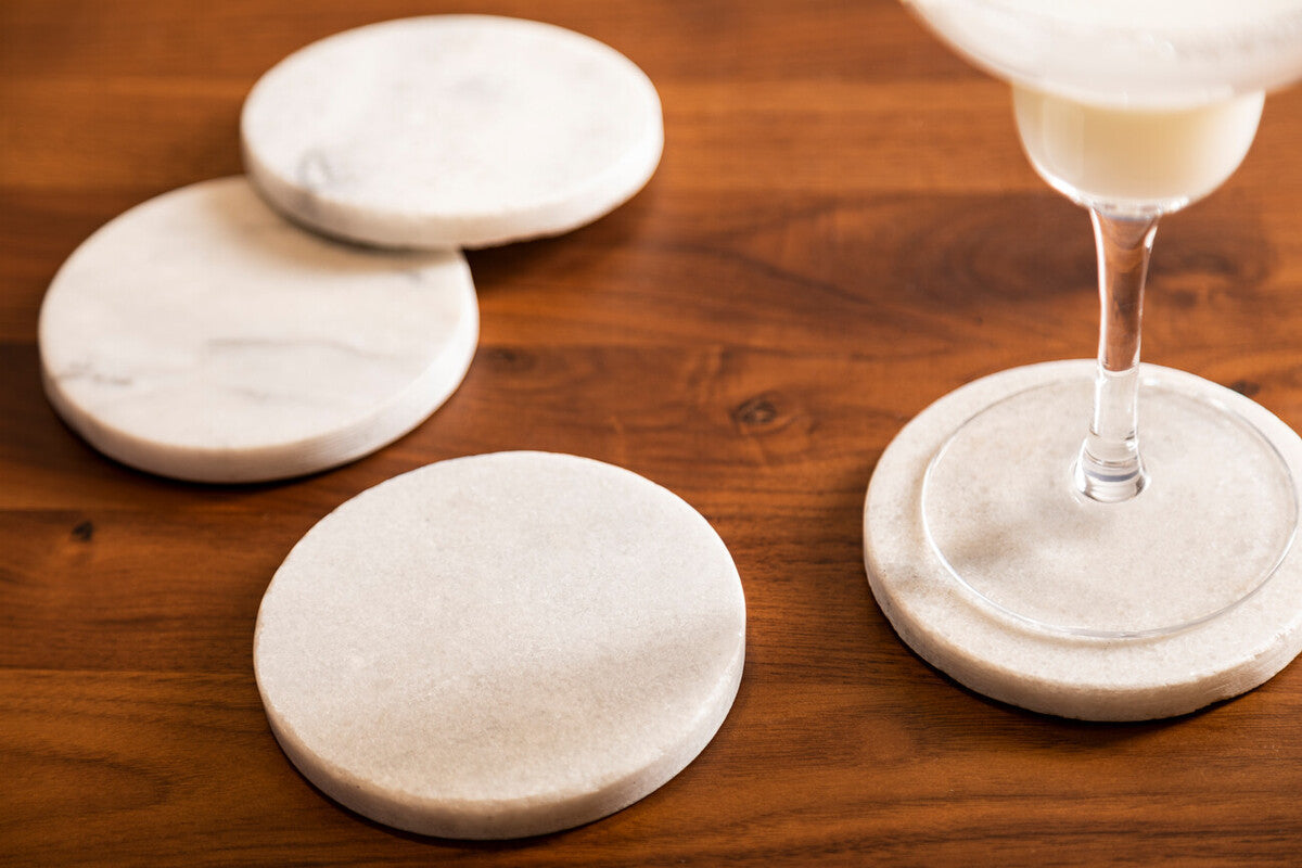 Set of 4 White Marble Round Coasters
