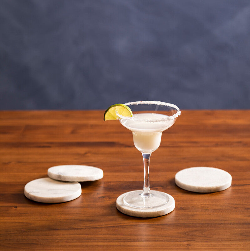 Set of 4 White Marble Round Coasters