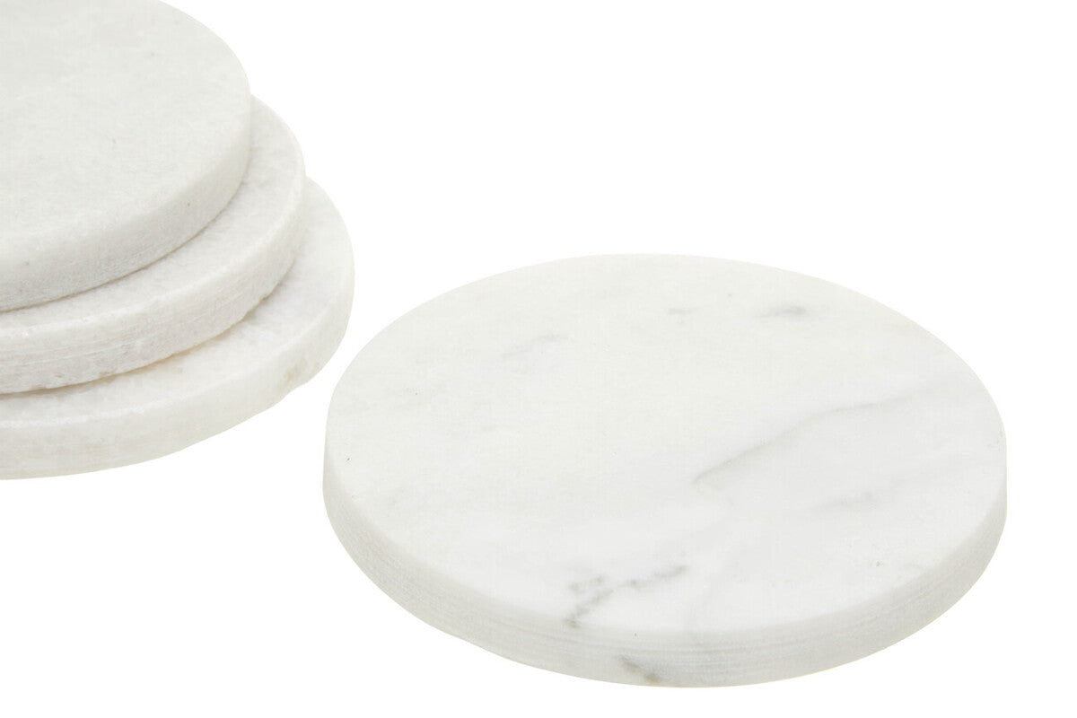Set of 4 White Marble Round Coasters