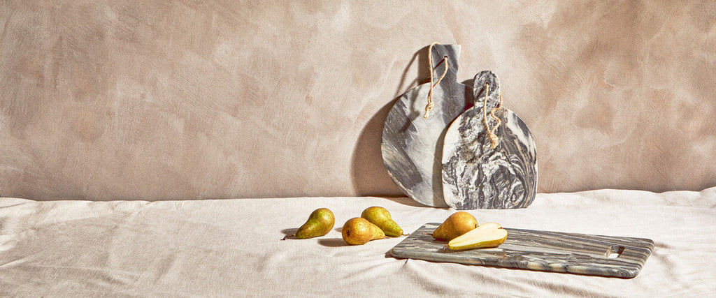 Grey Marble Round Paddle Serving Board