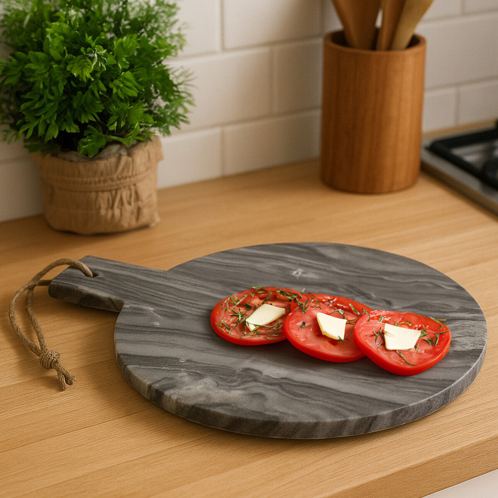 Grey Marble Round Paddle Serving Board