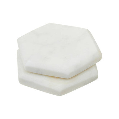Set of 4 White Marble Hexagonal Coasters