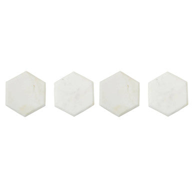 Set of 4 White Marble Hexagonal Coasters