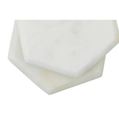 Set of 4 White Marble Hexagonal Coasters