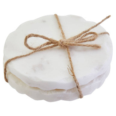 Set of Four White Marble Rustic Edge Coasters