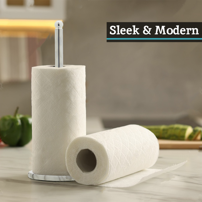 Chrome Kitchen Roll Holder with Marble Base