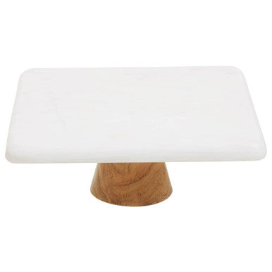 White Marble and Acacia Wood Cake Stand