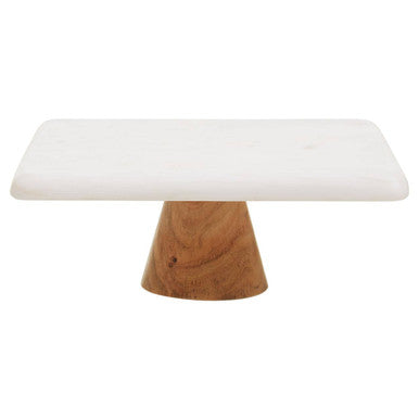 White Marble and Acacia Wood Cake Stand