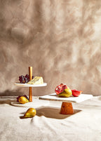 White Marble and Acacia Wood Cake Stand