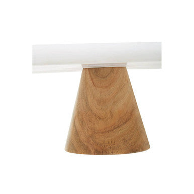 White Marble and Acacia Wood Cake Stand