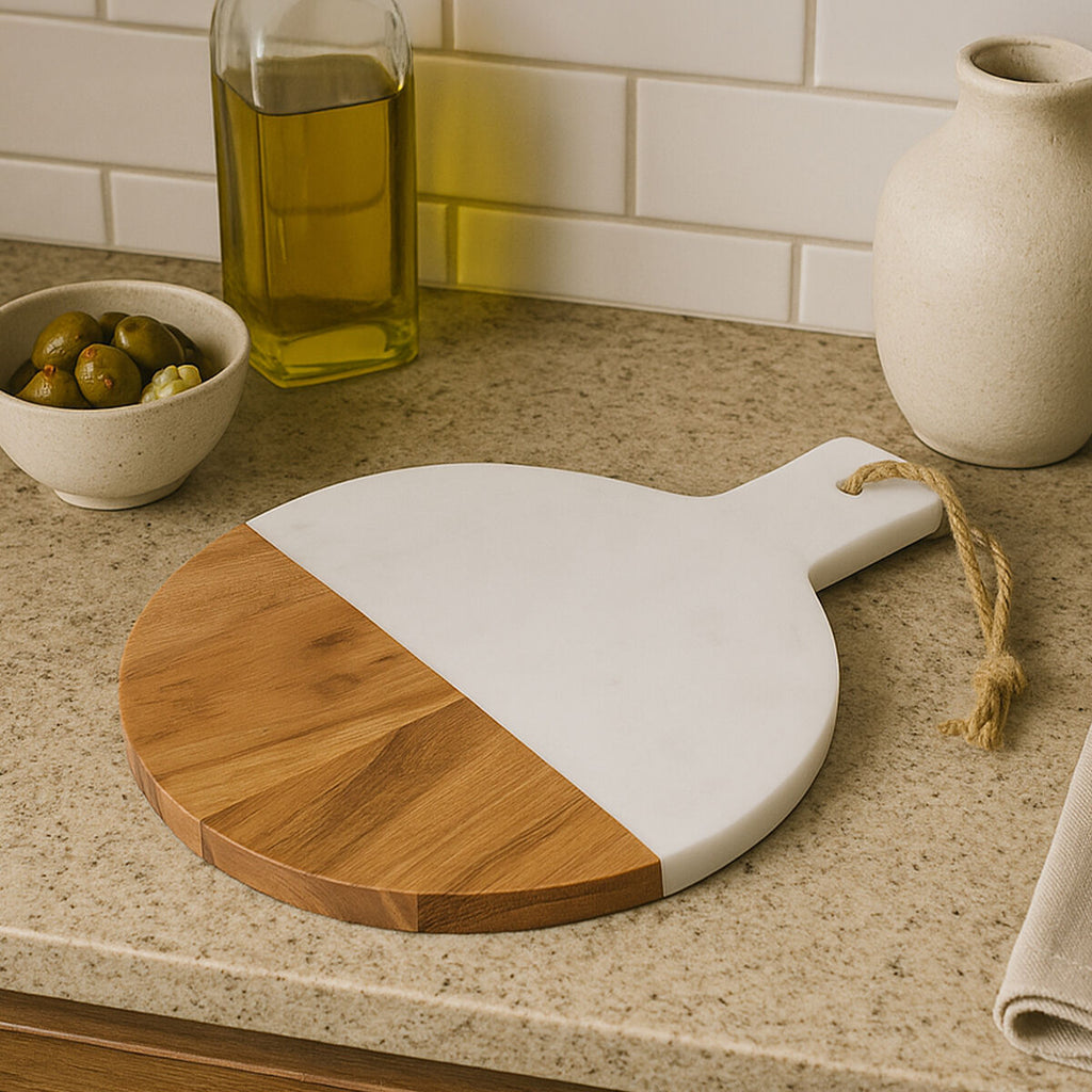 Large Marble and Acacia Wood Paddle Board