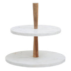 Two Tier Marble and Acacia Wood Cake Stand