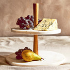 Two Tier Marble and Acacia Wood Cake Stand