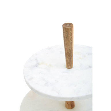 Two Tier Marble and Acacia Wood Cake Stand