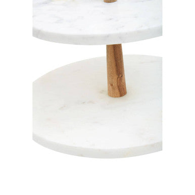 Two Tier Marble and Acacia Wood Cake Stand