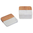 Set of Four Marble and Acacia Wood Coasters