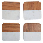 Set of Four Marble and Acacia Wood Coasters