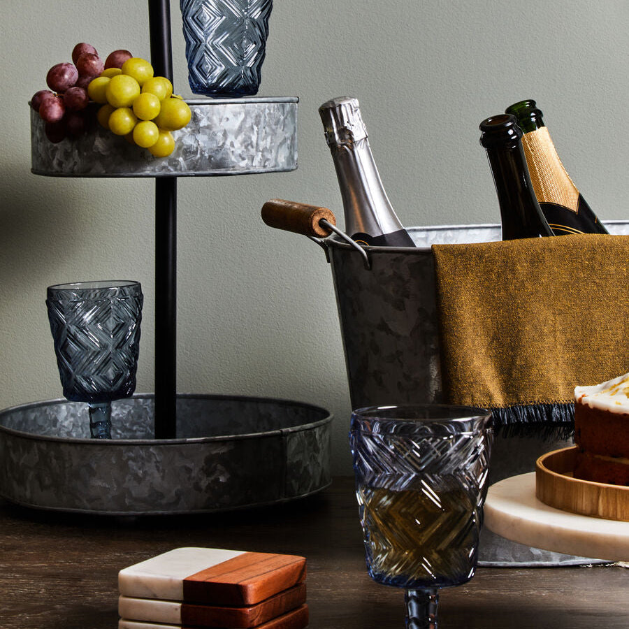 Set of Four Marble and Acacia Wood Coasters