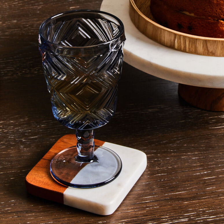 Set of Four Marble and Acacia Wood Coasters