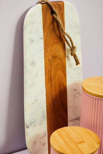 Oblong White Marble and Acacia Wood Board
