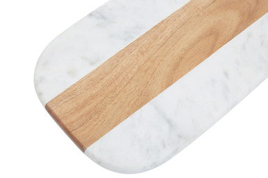 Oblong White Marble and Acacia Wood Board