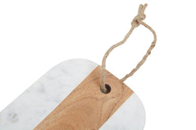 Oblong White Marble and Acacia Wood Board