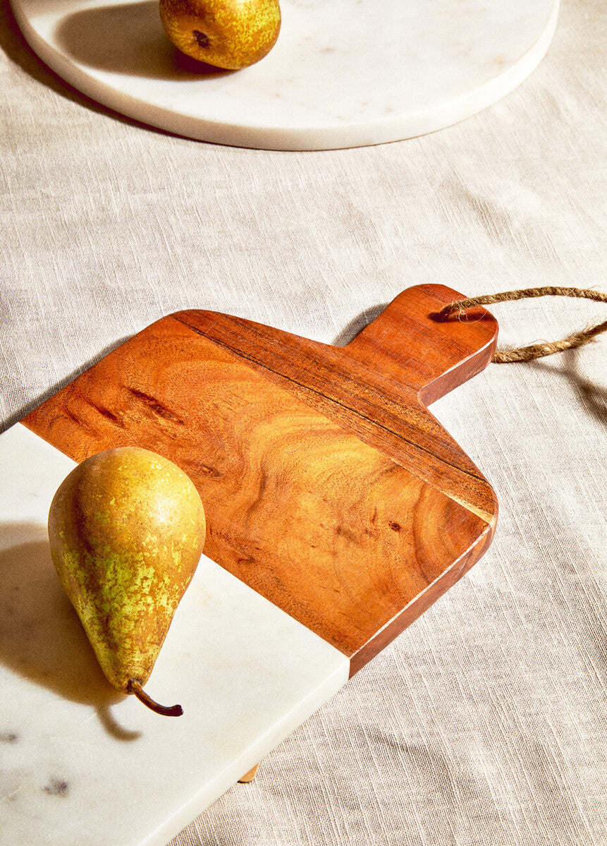 Rectangular Marble and Acacia Wood Paddle Board
