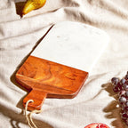 Rectangular Marble and Acacia Wood Paddle Board