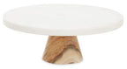 Round White Marble and Acacia Wood Cake Stand