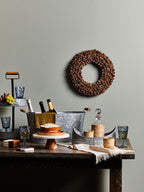 Round White Marble and Acacia Wood Cake Stand