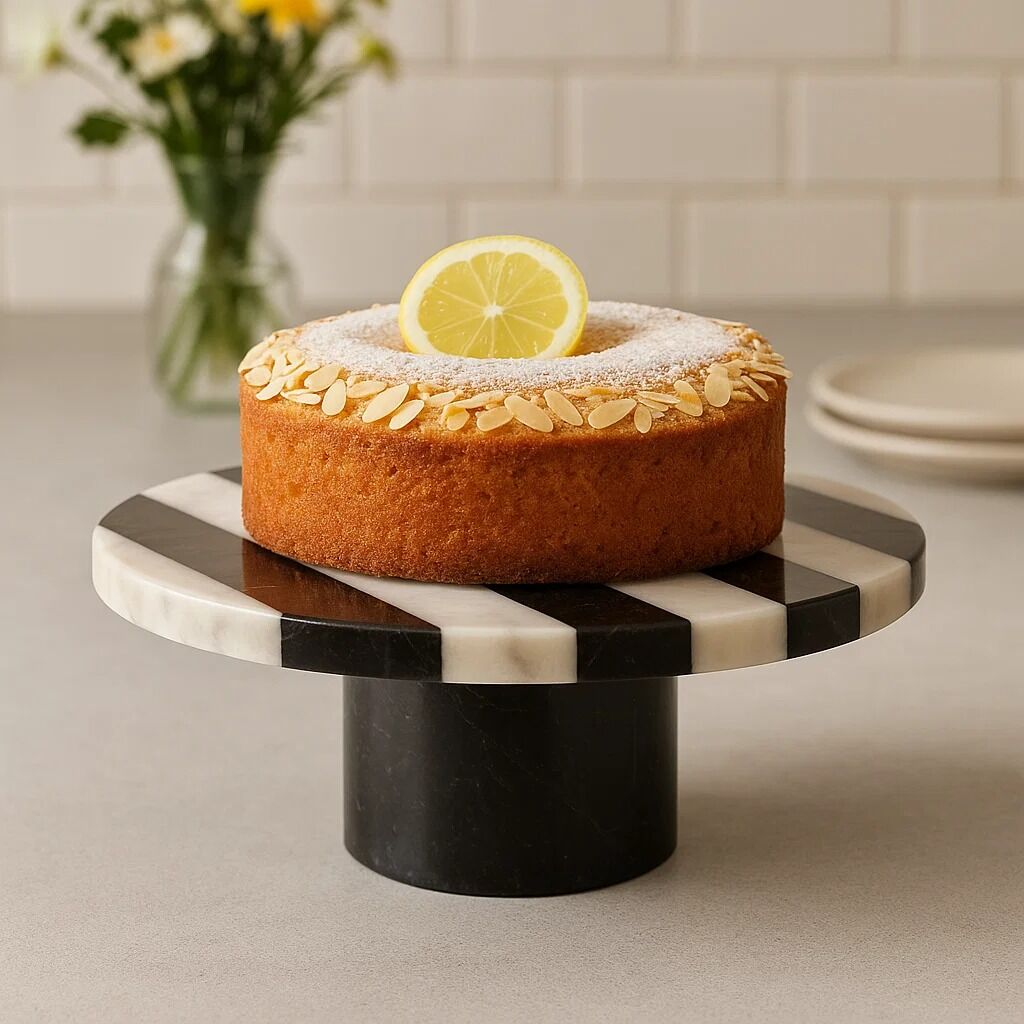 Small Black and White Marble Round Cake Stand