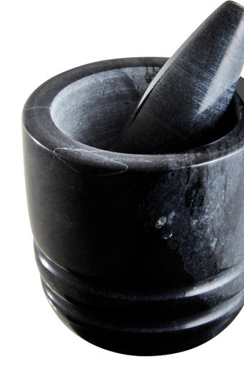 Black Marble Textured Mortar and Pestle