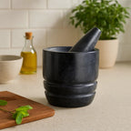 Black Marble Textured Mortar and Pestle