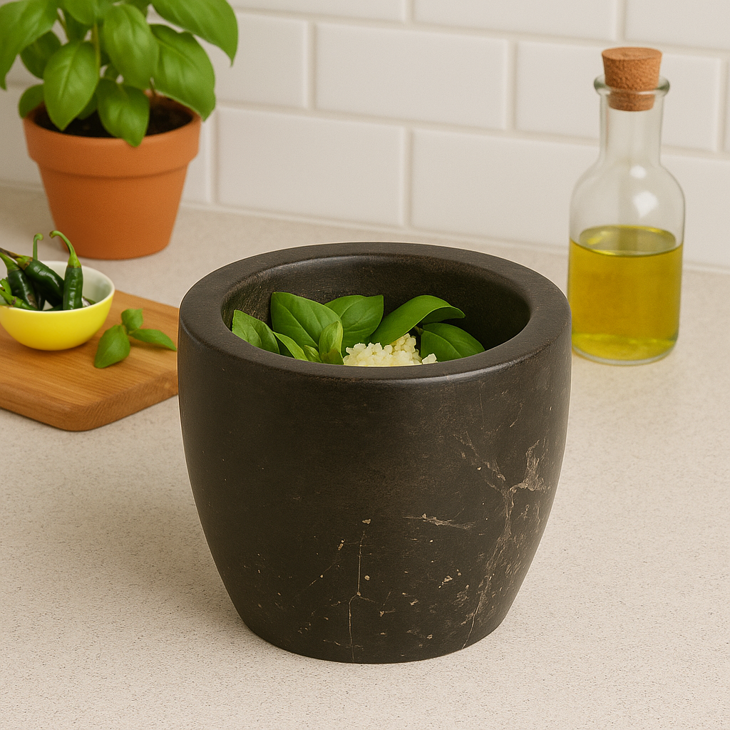Black Marble Tapered Mortar and Pestle