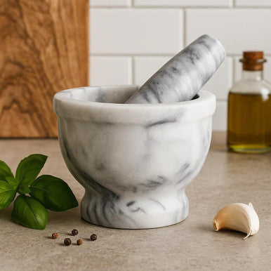 Grey Marble Mortar and Pestle with Rim