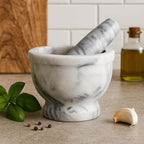 Grey Marble Mortar and Pestle with Rim